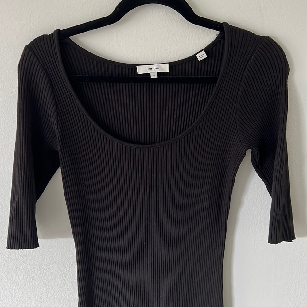 Vince Dresses New Vince Ribbed Elbow Sleeve Scoop Neck Dress